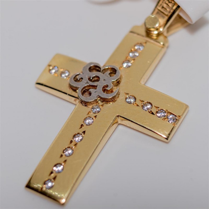 Gold Womans Cross with White Zirconia