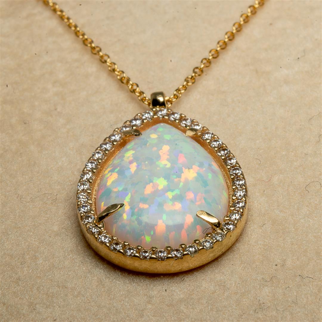 Opal Necklace Diamond Accent 10K White Gold 18