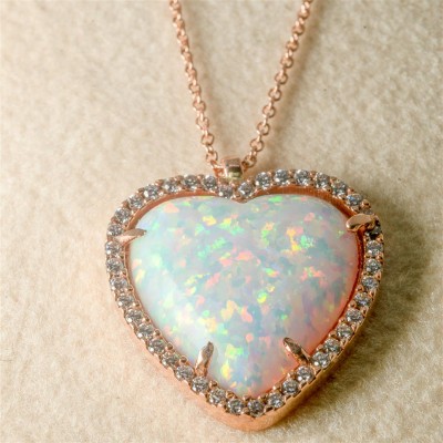 Rose Gold Necklace with Heart Shaped Opal Stone