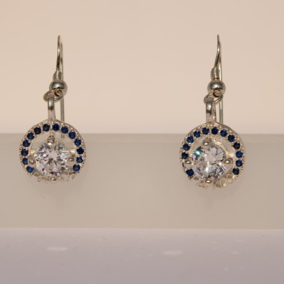 Silver Pefkos Earrings with Blue Zirconia Stones