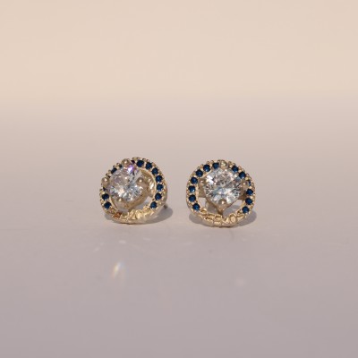 Silver Pefkos Earrings with Blue Zirconia Stones