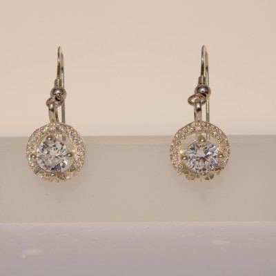 Silver Pefkos Earrings with White Zirconia Stones