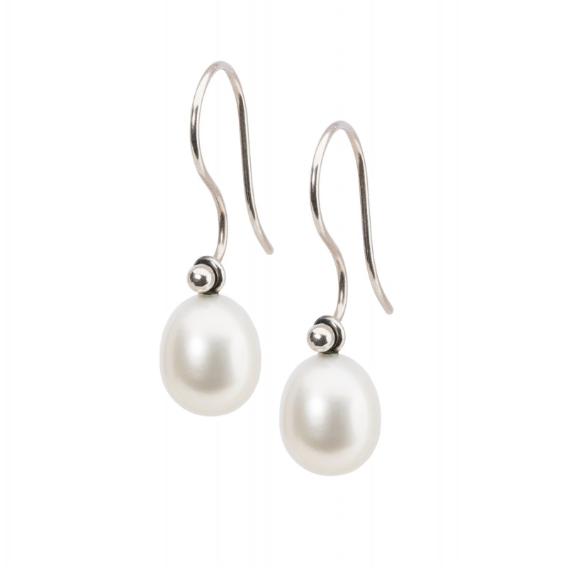 TROLLBEADS White Pearl Oval Drops Earrings