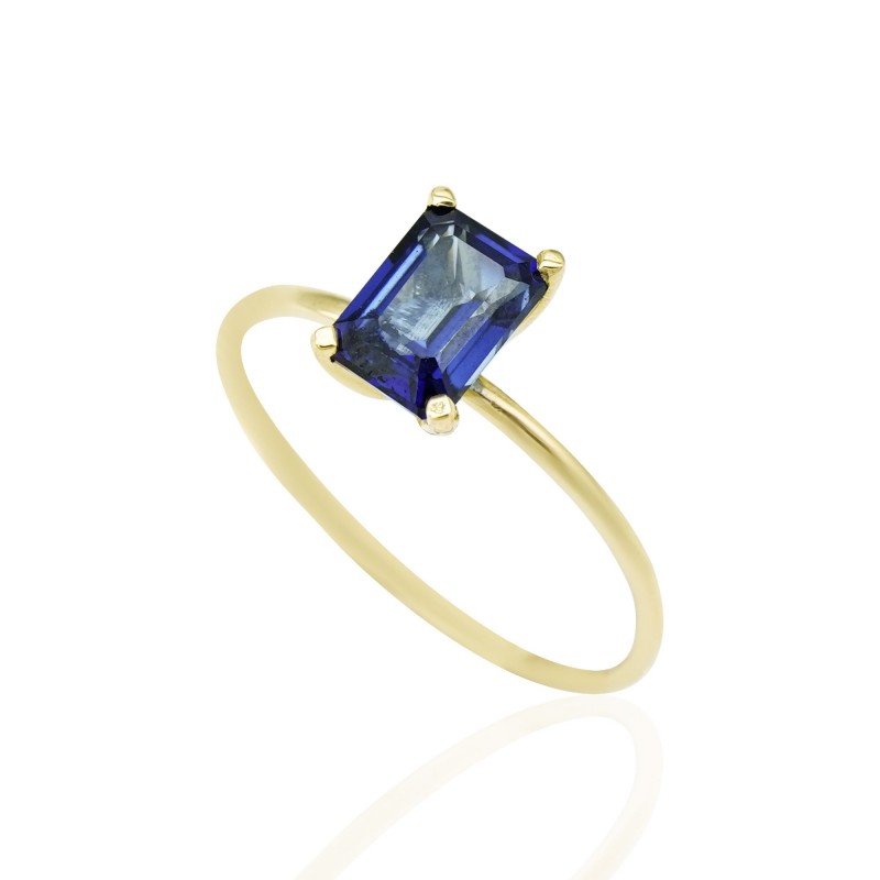 Gold Ring with Sapphire blue stone