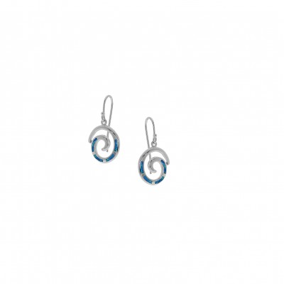 Silver Greek Design Earrings with Blue Opal