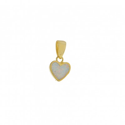 Silver Heart Pendant with White Opal