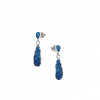 Silver Earrings with Blue Opal