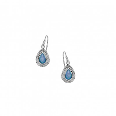 Silver Greek Design Earrings with Blue Opal