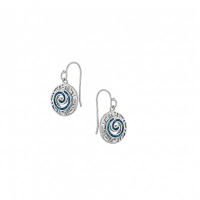 Silver Greek Design Earrings with Blue Opal